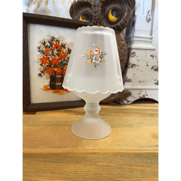 Vintage Lenox Clear Satin Frosted Hand Panted Flower Fairy Lamp
